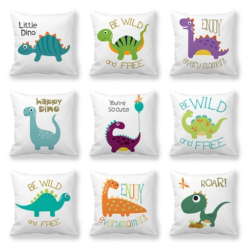 Cartoon Dinosaur Alphabet Pattern Decorative Pillowcase For Kids Room Polyester Peach Skin Cushion Cover Home Decor