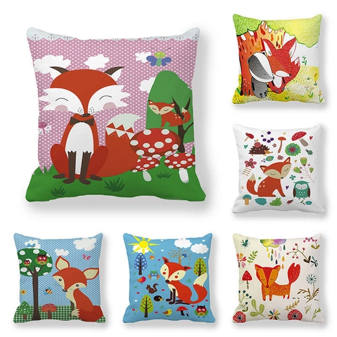 Cartoon Fuchs Serie Pfirsichhaut Dekorative Kissenbezug Quadrat Waldtiere Illustration Kopfkissenbezug Für Sofa Wohnzimmer
