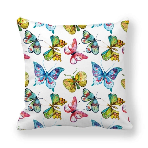 Taie d'Oreiller Carrée en Velours Peau de Pêche Imprimé Papillon Housse de Coussin Décorative Pour Canapé Maison