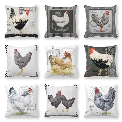 Vintage Farmhouse Chicken Series Square Pillowcase Peach Skin Decorative Cushion Cover For Living Room Sofa Home Decor
