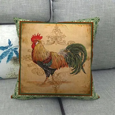 Vintage Farmhouse Rooster Linen Decorative Pillowcase Square Throw Pillow Cover For Home Living Room Bedding Rustic Decor