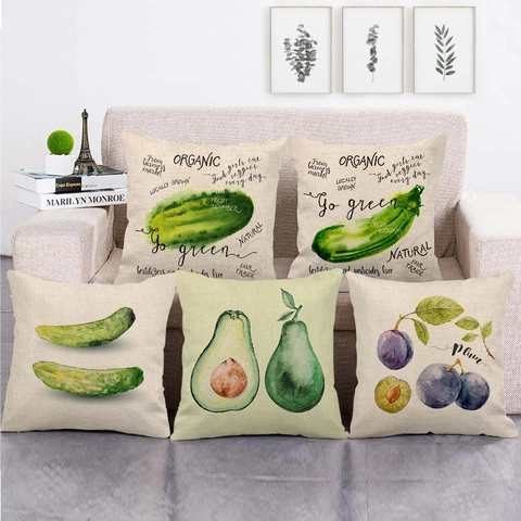 Fodera Per Cuscino In Lino Quadrata Stampa Frutta Verdura Funghi Stile Fattoria Decorativa Per Divano