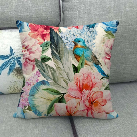 Linnen Kussenhoes Tropische Dieren Bloemen Print Vierkant Decoratieve Kussensloop Voor Bank Woonkamer Decor
