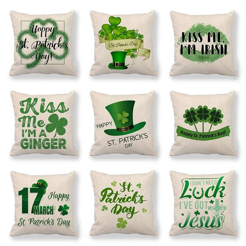 Fundas de Almohada de Lino Rústico San Patricio Funda de Cojín Decorativa Tema de Festival Irlandés Sofá Hogar