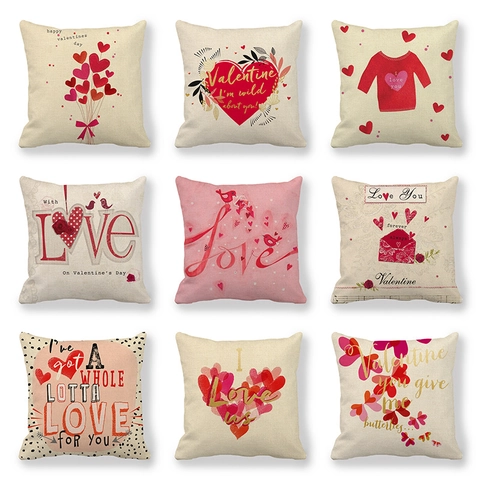 Fodera Per Cuscino Lino Cotone San Valentino Romantico Stampa Cuore Floreale Decorazione Casa Per Divano