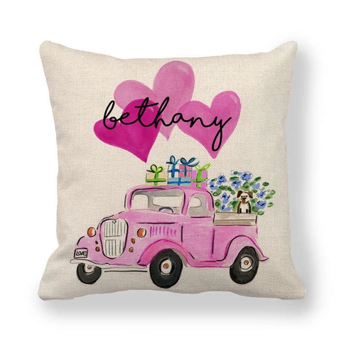 Throw Pillowcase Linen Valentine Day Heart Vintage Truck Decor Romantic Cushion Cover For Couch Bedroom Living Room