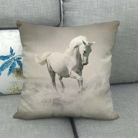Künstlerisches Laufendes Pferd Muster Leinen Kissenbezug Quadratisch Dekorative Kissenhülle Für Sofa Wohnzimmer Heimdeko