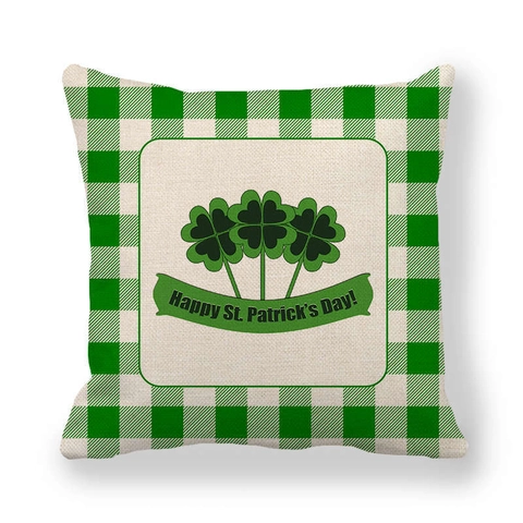 Fodera per Cuscino in Lino per San Patrizio Gingham Buffalo Plaid Trifoglio Irlandese Cappello Leprechaun Copricuscino Decorativo