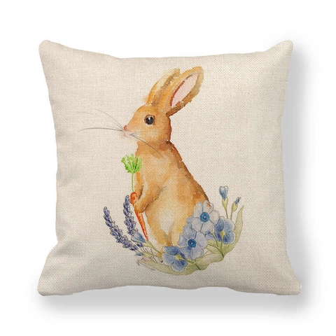 Fodera per Cuscino Decorativo in Lino con Motivo a Coniglietto Pasquale Copricuscino con Stampa di Fiori e Conigli per Casa