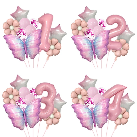 Palloncini Per Festa Di Compleanno In Alluminio E Lattice A Forma Di Farfalla Stella Fiore Per Decorazione Di Celebrazione Delle Ragazze
