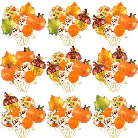 Palloncini Ringraziamento Alluminio Lattice Raccolto Autunnale Zucca Foglia Acero Ghianda Girasole Decorazione Festa