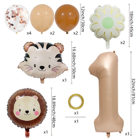 Geburtstag Party Ballon Folie Latex Retro Dschungel Löwe Tiger Tier Karamell Thema Riesen Nummer Gänseblümchen Foto Requisiten