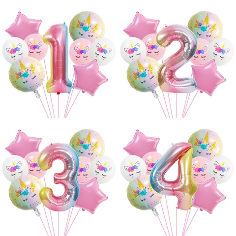 Palloncini Decorativi Per Festa Compleanno Unicorno Arcobaleno Sfumato Foglio Alluminio Stella Tondo Lattice Bambini Celebrazione