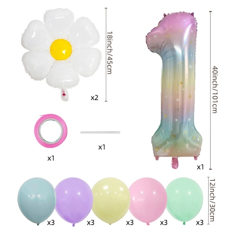 Gradient Rainbow Star Number Balloon White Daisy Aluminum Foil Latex Balloons Birthday Carnival Party Decoration Accessories