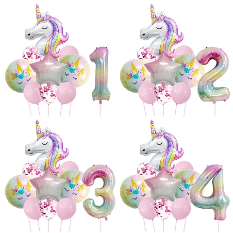 Palloncini Compleanno Unicorno Pellicola Alluminio Numero Sfumato Stella Alluminio Lattice Coriandoli Decorazione Festa Ragazze