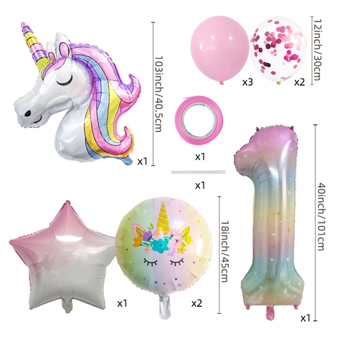Palloncini Compleanno Unicorno Pellicola Alluminio Numero Sfumato Stella Alluminio Lattice Coriandoli Decorazione Festa Ragazze