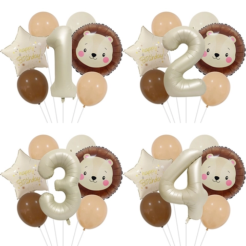 Löwen Thema Nummer Folien Und Latex Luftballons Geburtstagsparty Dekorationen Erdtöne Creme Beige Für Kinder Jungen Mädchen