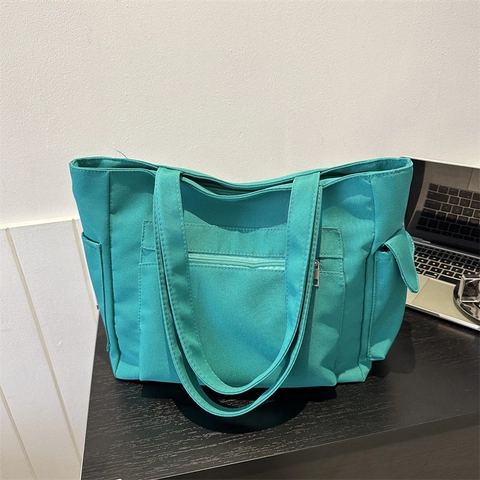 Women Large Capacity Canvas Tote Bag Casual Multi Pocket Shoulder Bag High Quality Minimalist Street Trend Shopper Handbag
