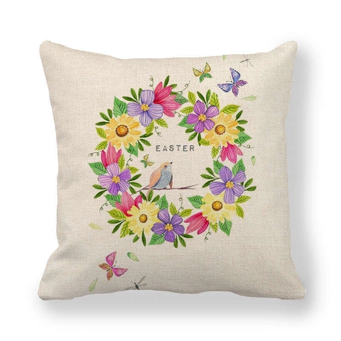 Federa Decorativa di Pasqua in Misto Lino Acquerello Vintage Con Coniglio e Uova Stampate Copricuscino Quadrato Per Divano Soggiorno Decorazione Casa