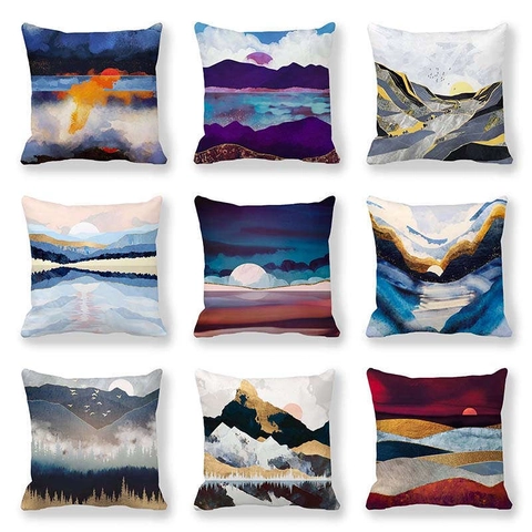 Moderne Abstrakte Landschaft Marmormuster Pfirsichhaut Kissenbezug Sonne Berg Deko Kissenhülle Für Sofa Schlafzimmer Zuhause