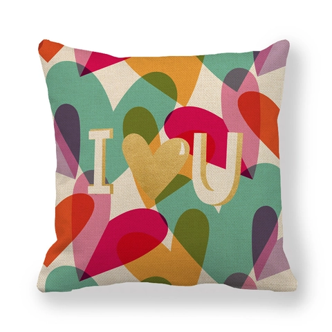 Valentine's Day Heart Pattern Linen Cushion Cover Love Quote Printed Square Throw Pillowcase For Sofa Living Room Decorative Pillow Case