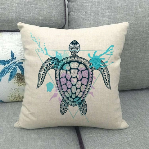 Meeresschildkröte Muster Leinenmischung Kissenbezug Dekorativer Quadratischer Kissenbezug Küsten Ozean Thema Für Sofa Wohnzimmer Deko