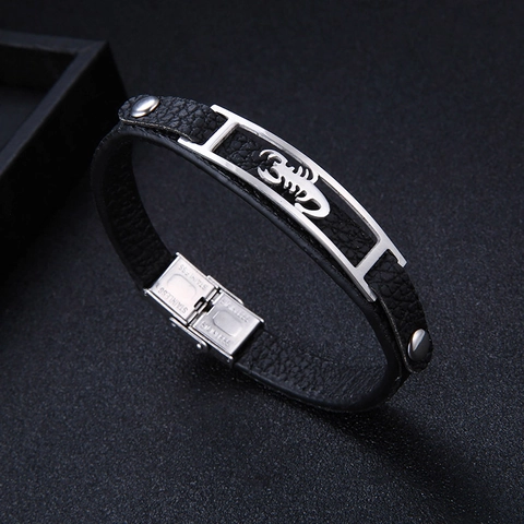 Bracciale Scorpione Da Uomo In Acciaio Inossidabile Pelle PU Nera Punk Rock Biker Moda
