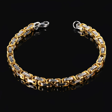 Bracciale A Catena Bizantina In Acciaio Inossidabile Bicolore Oro Argento Gioielli Hip Hop Punk Per Uomo Donna Con Chiusura A Moschettone