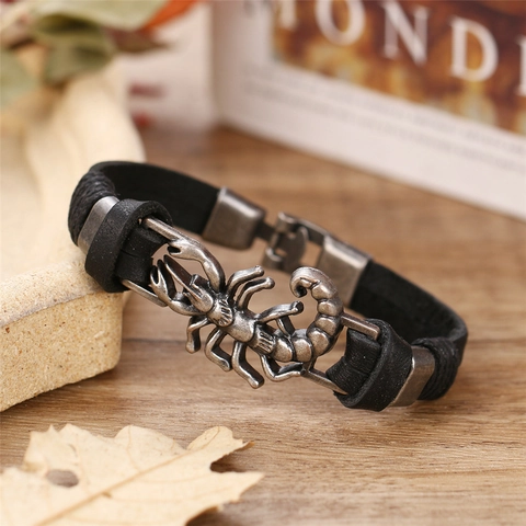 Retro Skorpion Armband Echtes Leder Legierung Vintage Silber Punk Rock Gothic Schmuck Für Herren Damen