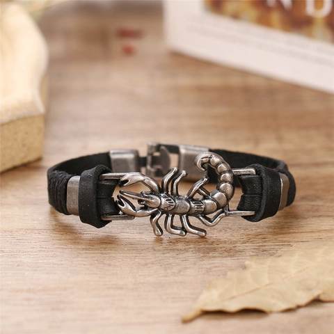 Retro Skorpion Armband Echtes Leder Legierung Vintage Silber Punk Rock Gothic Schmuck Für Herren Damen