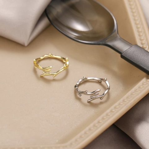 Branch Shape Open Ring Copper Gold Silver Plated Minimalist Adjustable Olive Leaf Nature Inspired Jewelry For Women
