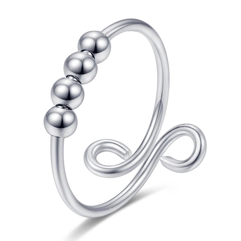 Bague Anti-anxiété Avec Perles Mobiles Fidget Bijoux En Cuivre Réglables Pour Femmes Design Anti-stress