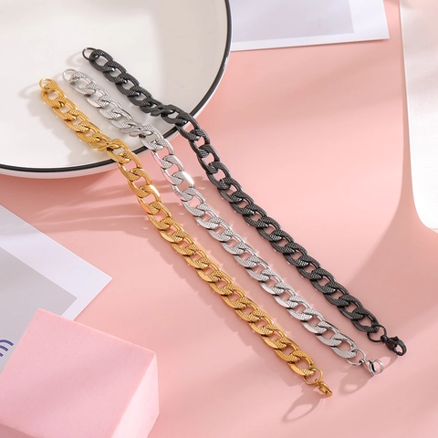 Pulsera De Cadena Cubana Acero Inoxidable Texturizada Corte Diamante Hip Hop Punk Joyería Minimalista Para Hombre Mujer