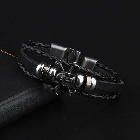 Bracciale Teschio Punk Multistrato Pelle Intrecciata Perle Lega Retro Gotico Gioielli Biker Da Uomo