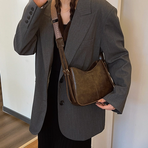 Borsa A Spalla Hobo Retrò Da Donna In Pelle PU Con Tracolla Geometrica Regolabile Borsa A Tracolla A Mezzaluna