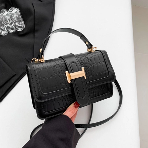 Vrouwen Krokodillenreliëf PU Lederen Handtas Mode H-Vormige Gesp Kleine Vierkante Crossbody Tas Eenvoudige Schoudertas Voor Dagelijks Gebruik