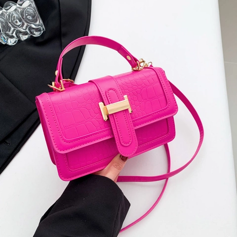 Vrouwen Krokodillenreliëf PU Lederen Handtas Mode H-Vormige Gesp Kleine Vierkante Crossbody Tas Eenvoudige Schoudertas Voor Dagelijks Gebruik