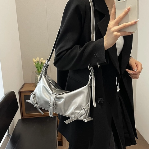Bolso de Hombro de Piel PU de Moda para Mujer Bolso Bandolera Cuadrado Moderno Con Hebillas de Metal Color Sólido Diario