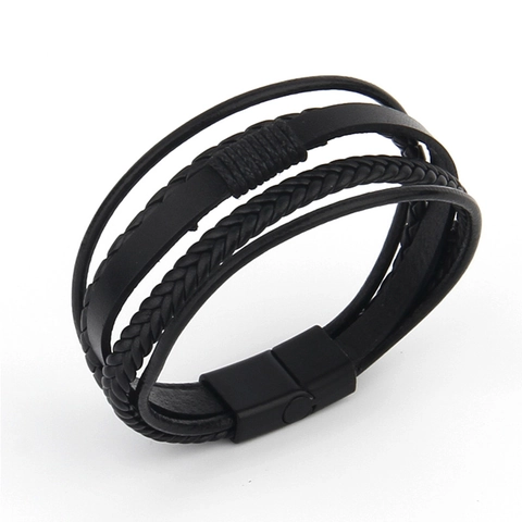 Bracciale Multistrato Intrecciato In Pelle PU Da Uomo Con Chiusura Magnetica In Lega Gioielli Di Moda