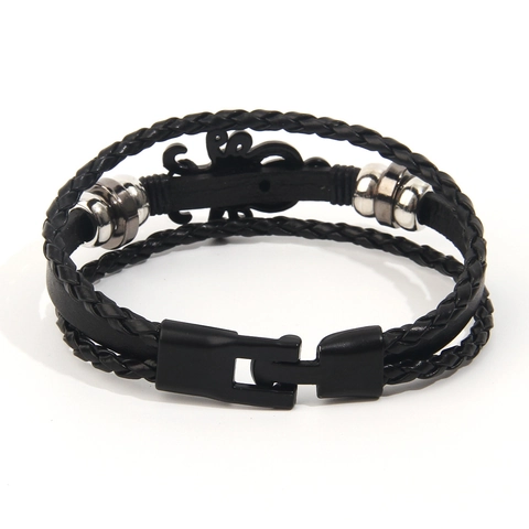Pulsera De Cuero Vintage Punk Multi Capa Tejida PU Aleación Obsidiana Dije Pulpo Joyería Para Hombre
