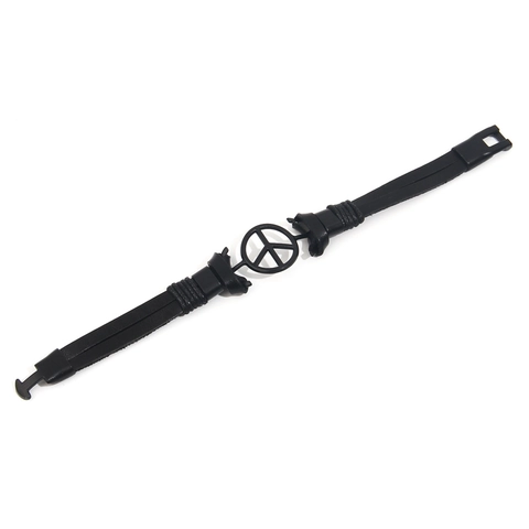 Peace Sign Bracelet PU Leather Alloy Double Layer Punk Style Wristband For Men Women