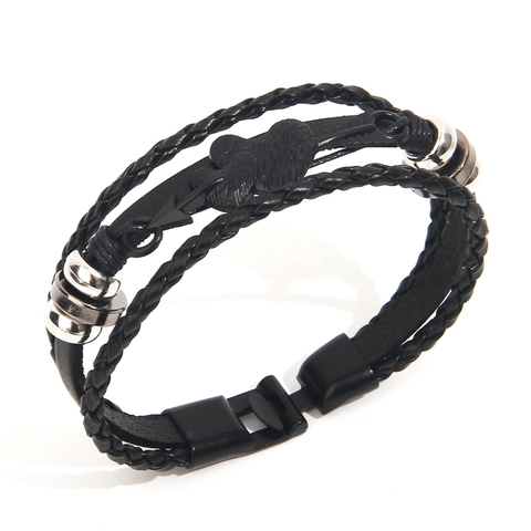 Mehrlagiges Geflochtenes PU Lederarmband Herz Pfeil Legierung Anhänger Retro Punk Lässiger Schmuck Geschenk Für Männer