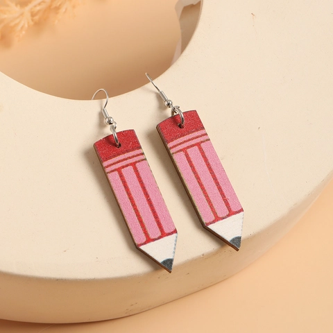 Boucles d'Oreilles Pendantes en Bois Forme de Crayon Créatif Motif Papeterie Coloré Boucles d'Oreilles pour Enseignants Étudiants Femmes Bijoux