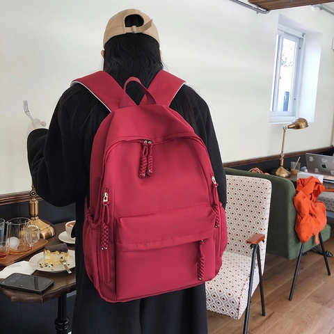 Mochila de Nailon para Estudiantes Estilo Coreano Minimalista Color Sólido Mochila Escolar para Mujeres Impermeable Mochila de Viaje