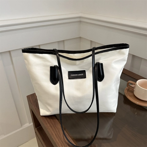 Borsa Tote In Tessuto Oxford Di Grande Capacità Semplice Versatile Borsa A Spalla Per Donne Studentesse Pendolarismo Cerniera