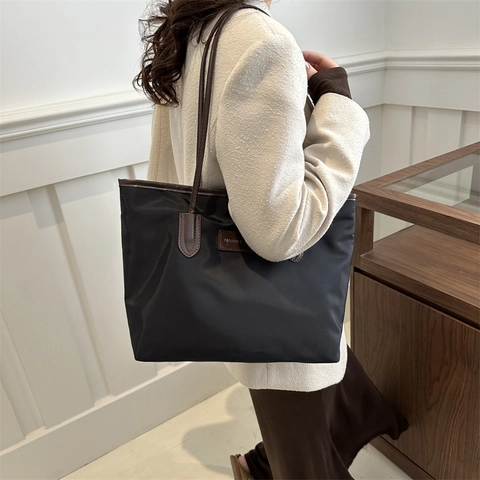 Borsa Tote In Tessuto Oxford Di Grande Capacità Semplice Versatile Borsa A Spalla Per Donne Studentesse Pendolarismo Cerniera