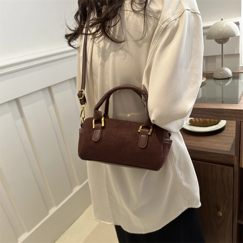 Bolso de Mano Vintage de Cuero PU para Mujer Moda Color Sólido Bolso de Hombro Bandolera Pequeño Bolso Boston Tote Cuadrado Diario