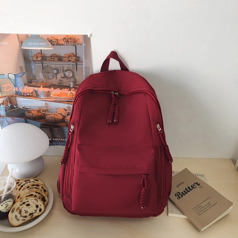 Mochila de Nailon Casual para Mujer Diseño Simple Con Cremallera Trenzada Gran Capacidad Ligera Escuela Diario Bolso