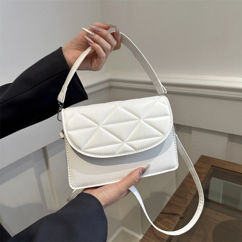 Women PU Leather Shoulder Bag Geometric Triangular Quilted Crossbody Small Square Bag With Adjustable Strap Commuting