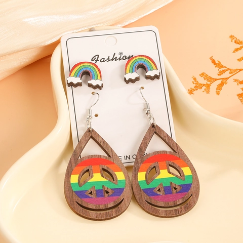 Houten Druppel Oorbellen En Regenboog Wolk Studs Vredessymbool Love Is Love Pride Sieraden Voor Dames